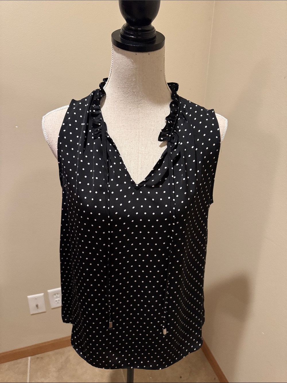 Elle Black Polka Dot Ruffle V-Neck Tie Camisole